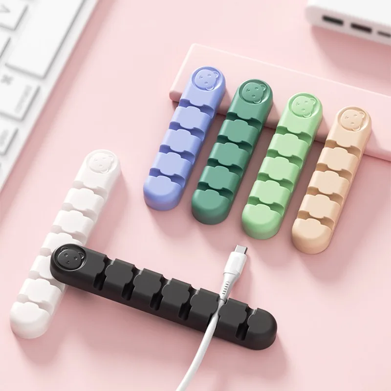 USB Cable Organizer Silicone Winder Desktop Tidy Management Clips on Desk Cord Holder for Mouse Headphone Computer Office Home