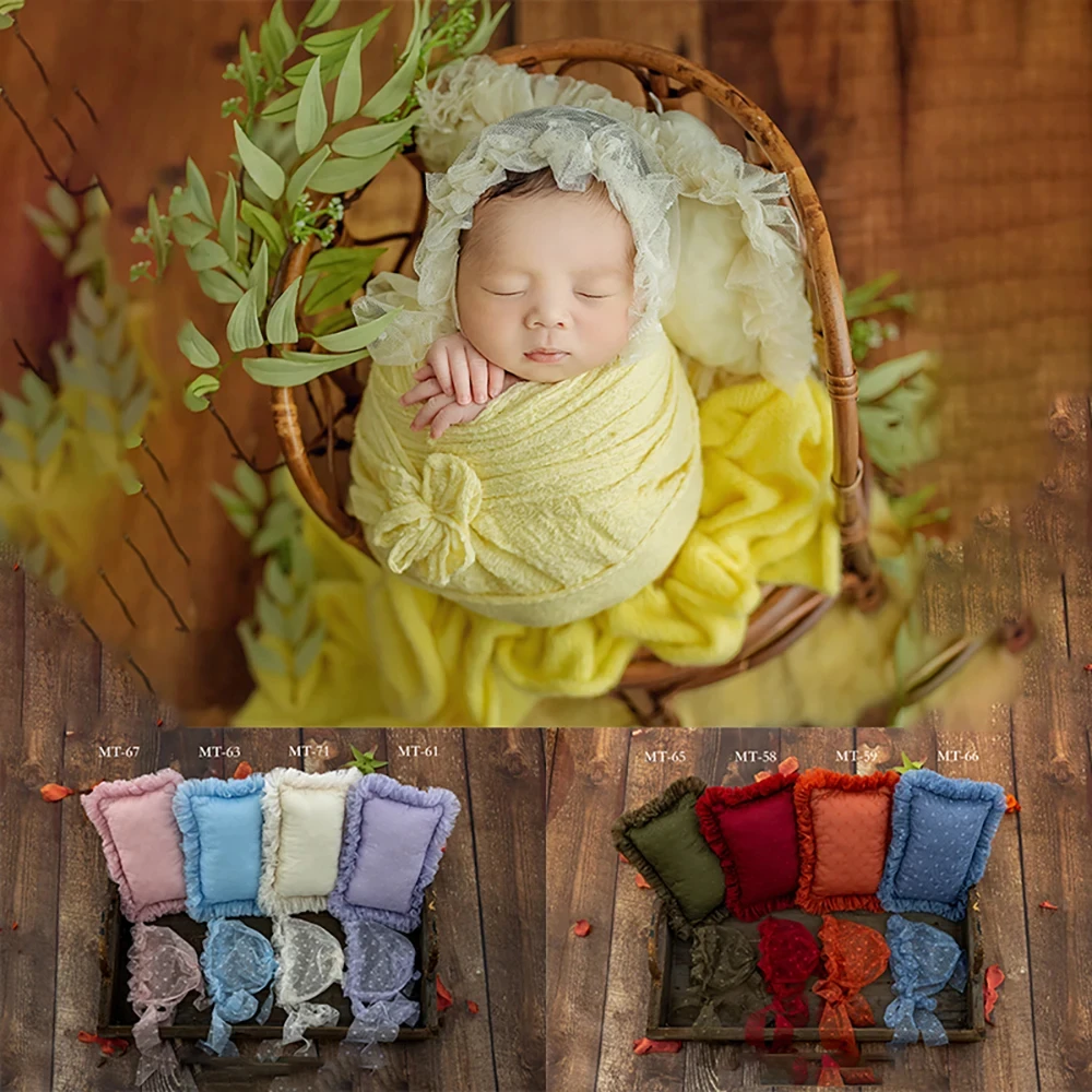 Accessoires de photographie pour nouveau-né, chapeaux d'oreiller en dentelle, accessoires de pose pour bébé fille et garçon, accessoires photo, 0-1 mois, 2 pièces par ensemble