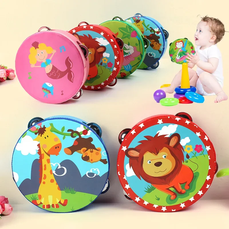 Children's Educational Musical Instrument Toy Large Hand Bell Drum Cartoon Animal Hand Bell Drum Early Education Teaching Aids