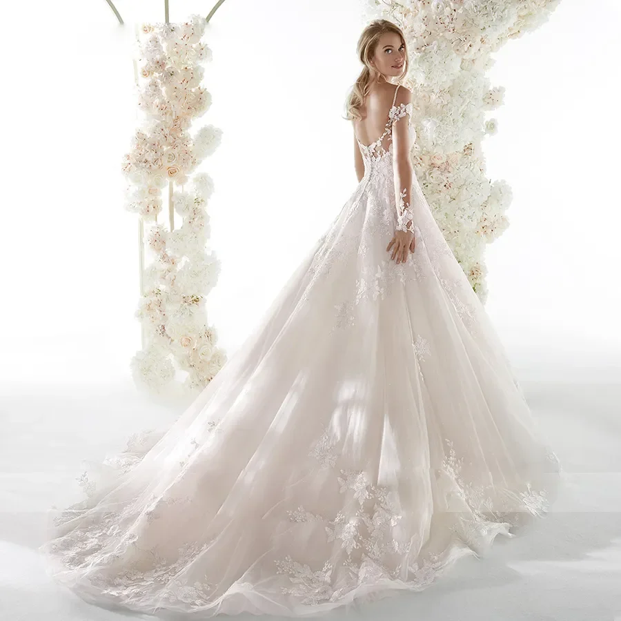 Robe de mariée A-ligne de luxe élégante, col en V sexy, licou décalcomanie, sangle italienne avec longueur au sol, robe de soirée nuptiale, plage et jardin