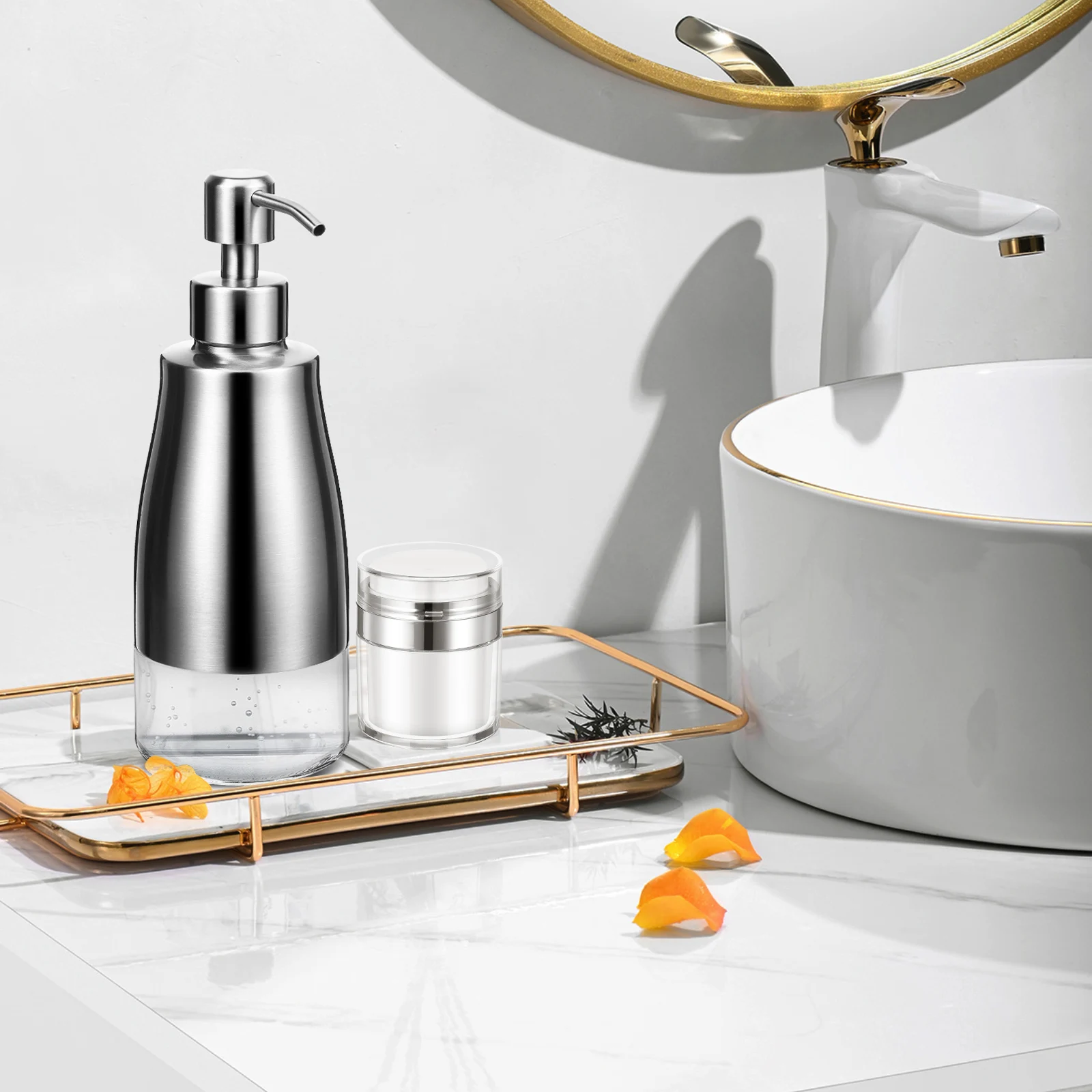 

Stainless Steel Bottle 304 Glass 300ml Hand Soap Dispenser Bathroom Kitchen Easy Clean Tight Kitchen Hand Soap Dispenser Lid