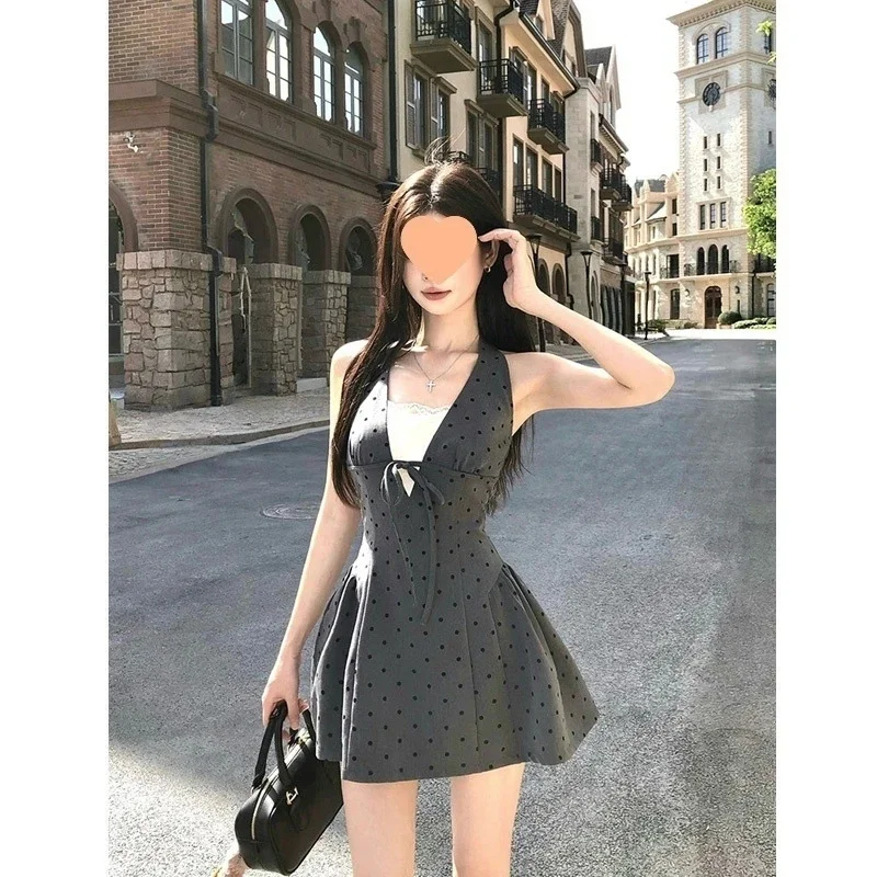 

Elegant Printed Women's Dress Sleeveless Square Collar Waist-Closed Lady Mini Dresses With Waist Tape 2026 Summer Female Robe