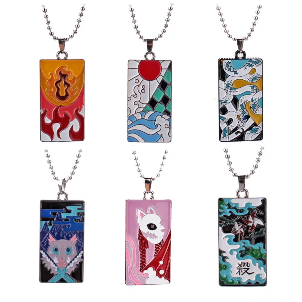 Anime Demon Slayer Enamel Pendant Necklace Kamado Tanjirou Hashibira Inosuke Rengoku Kyoujurou Chain Necklace Fans Cos Jewelry