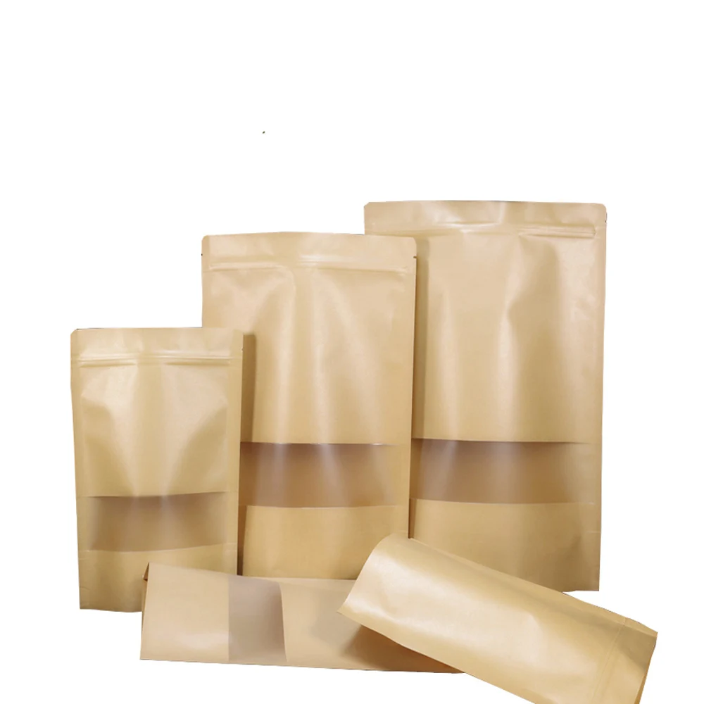 Brown White Standup Kraft Paper Bags Reclosable Doypack Food Storage Package Bag  Dried Scented Tea Chillies Wrapping  Pouch