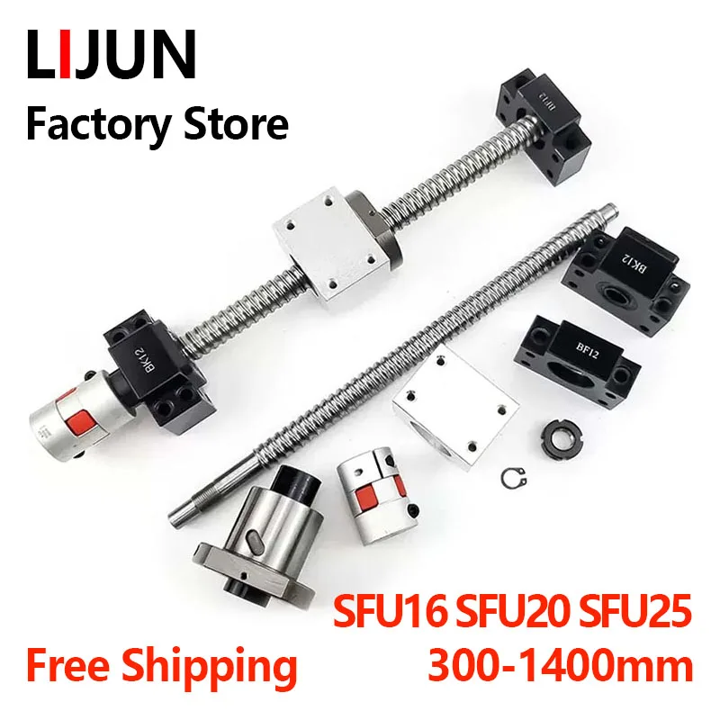 LIJUN Ball Screw kit SFU1605 SFU1610 SFU2005 SFU2010 SFU2505 SFU2510 L300-1400mm + C7 End Support+ Nut Housing + Coupler For CNC