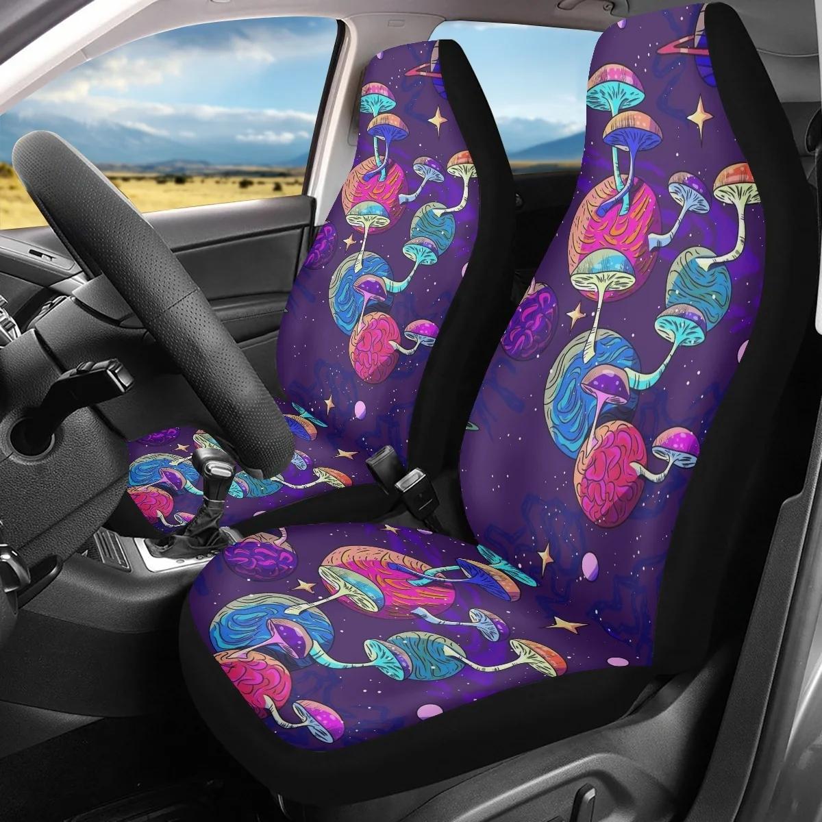 Universal Car Front Seat Covers Fantasy Mushroom Design Auto Intorior Decor Easy Clean Car Seat Cushion for Trucks Sedan