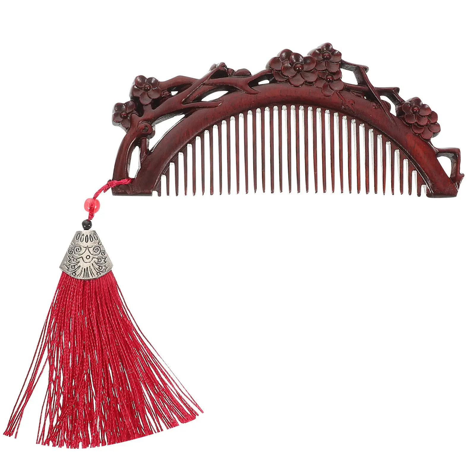 Wood Carved Mini Sandalwood Plum Blossom Comb Pocket Antistatic Hair Massage Scalp Tool Vintage Travel Keychain Charm