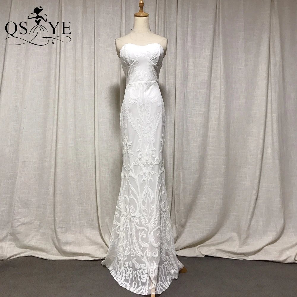

Floral Lace White Evening Dresses Sequin Embroidery Mermaid Prom Gown Off Shoulder Fitted Party Sweetheart Formal Dress Chic