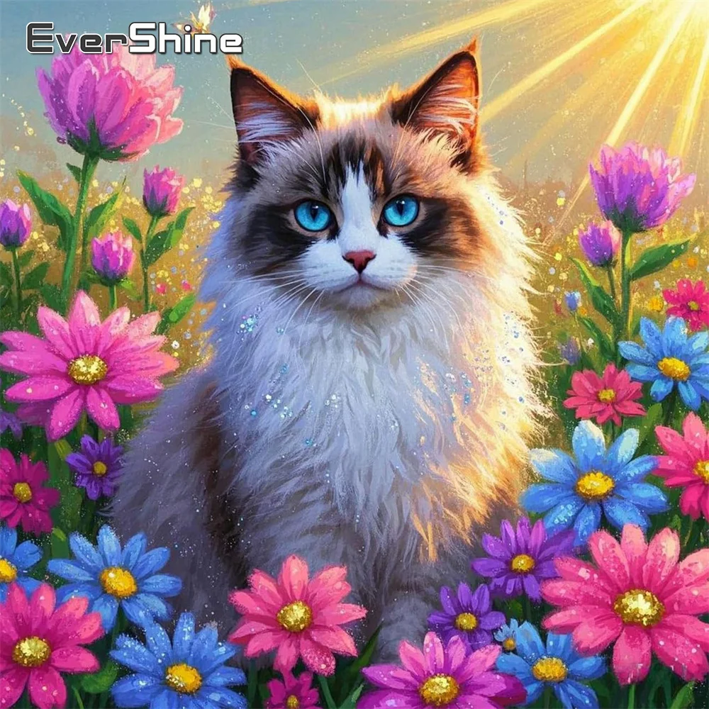 Evershine Diamant-Gemälde, Katze, Bild, Strasssteine, Stickerei, Tier, neue Kollektion, voller Bohrer, Mosaik, Blume, handgefertigt, Hobby