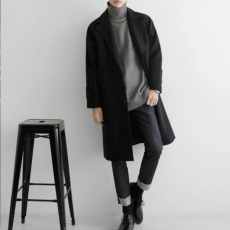 

Briti Sle Men's Mid-Length Over-Knee Woolen Coat Spring New Korean Version Haome Windbreaker Faionable Urban Sle