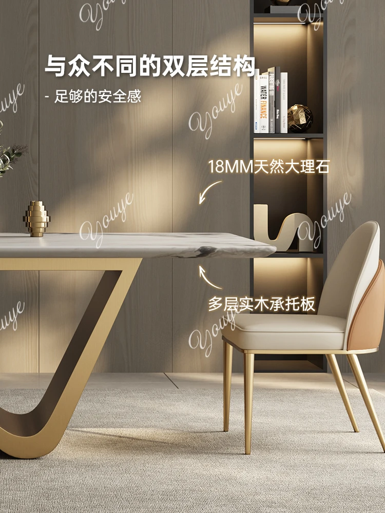 Mesa de comedor de mármol rectangular de lujo, ligera, de alta gama, piedra de lujo natural, forma de gota de agua para el hogar