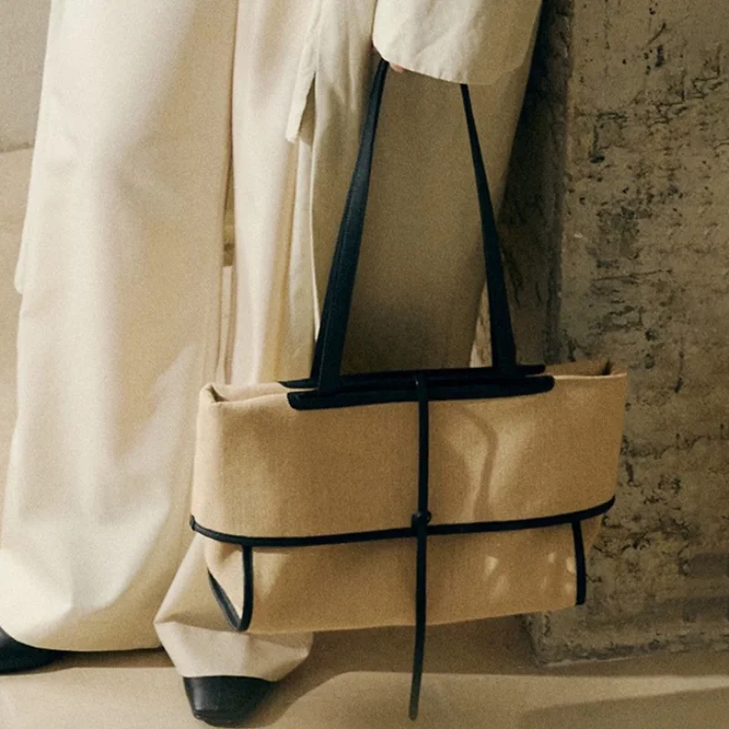 

Брендовая женская большая сумка, модная и простая пригородная сумка большой вместимости, повседневная универсальная креативная одинарная холщовая сумка под мышками