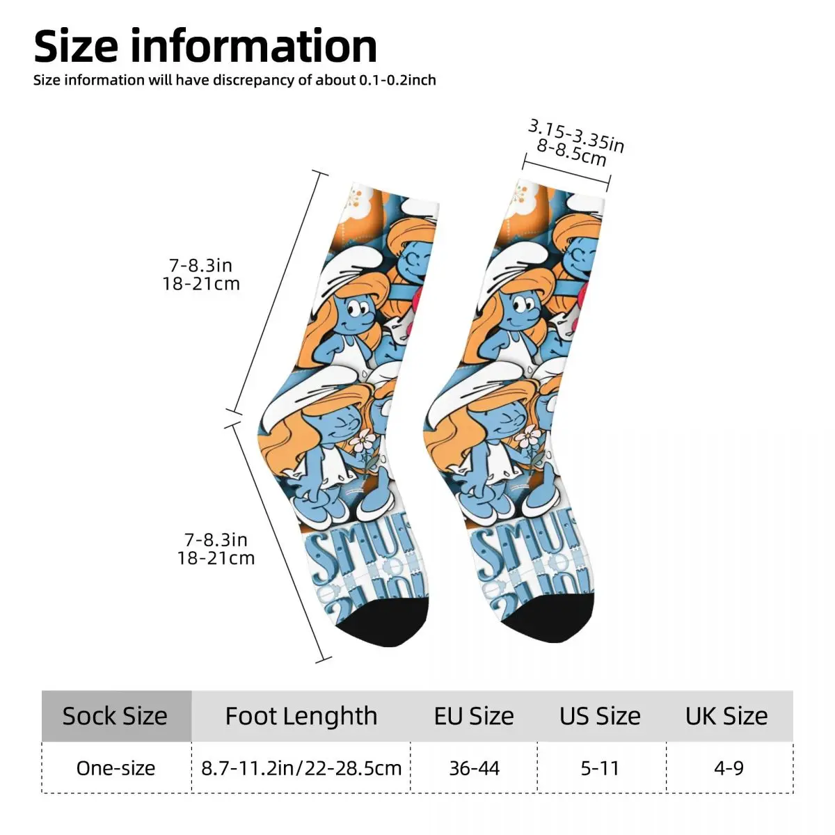 Hip-hop The S-Smurfs Blue Cartoon Anime Theme Cozy Socks Merchandise All Seasons Comfortable Crew Socks Breathable