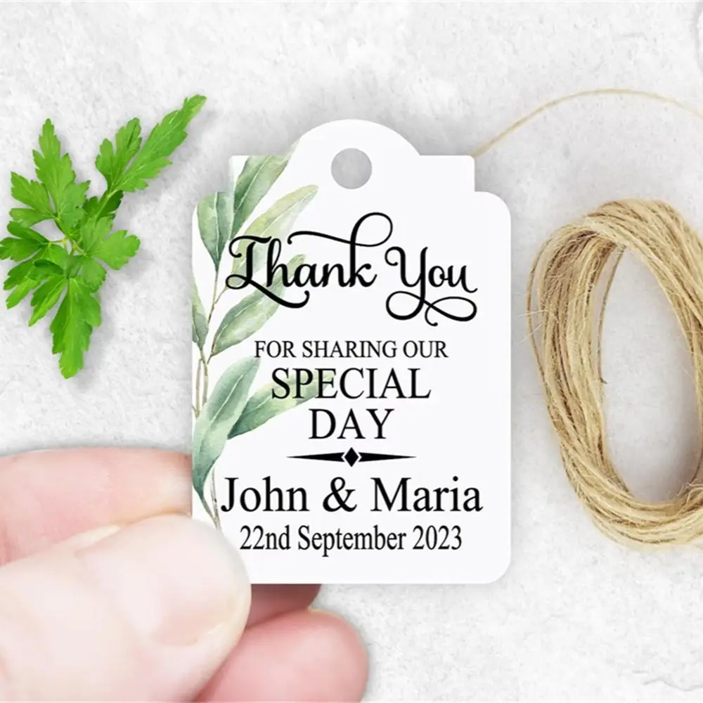 50 Personalized Greenery Wedding Favour Tags, Thank You for Sharing Our Special Day, Flower Labels, Glass bottle decorations, Pa