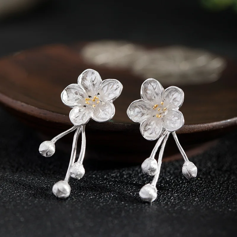 

Original Design Of Crabapple Flower Silver Ear Studs, Fashionable Floral Earrings S925 Silver Jewelry, Exquisite Daily Wear