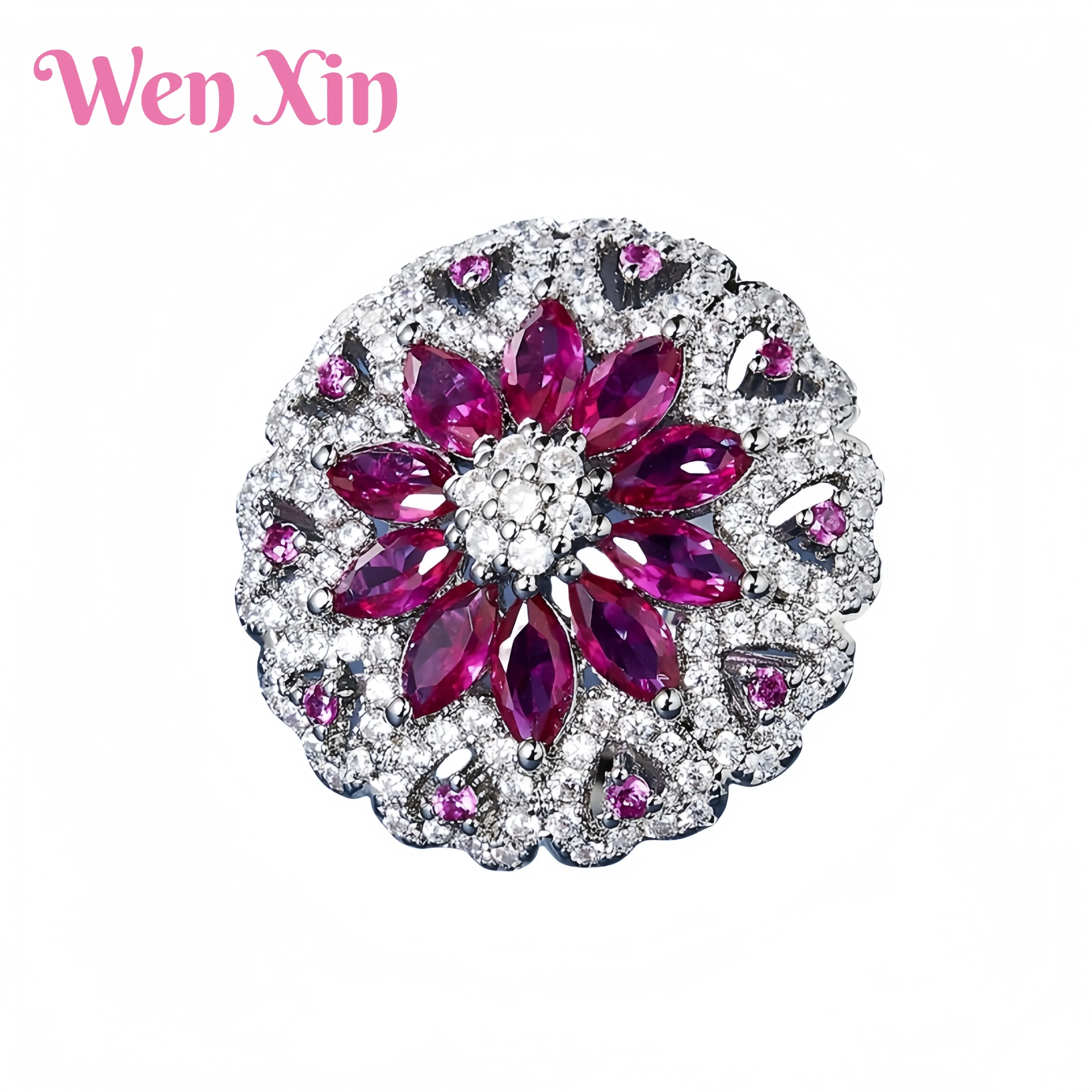 

WENXIN Hot Selling Light Luxury Exquisite Green Tourmaline Red Corundum Flower Crystal Zircon Ring Fashion Jewelry Accessories