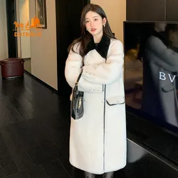 Autumn and Winter Sheepskin Coat for Women, Fashionable Woolen One-piece Genuine Fur Ladies Long Fur Coat Thick Warm Top Jacket