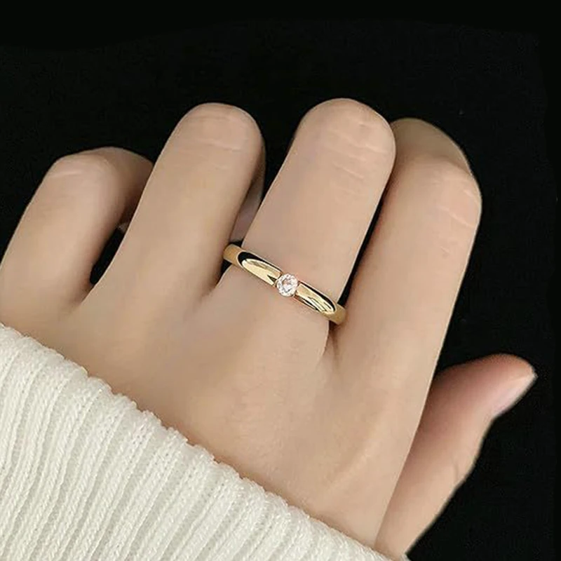 

New Fashion 3mm Stainless Steel Ring For Women Lady Zircon Engagement Wedding Valentines Day Gift Charm Fine Jewelry