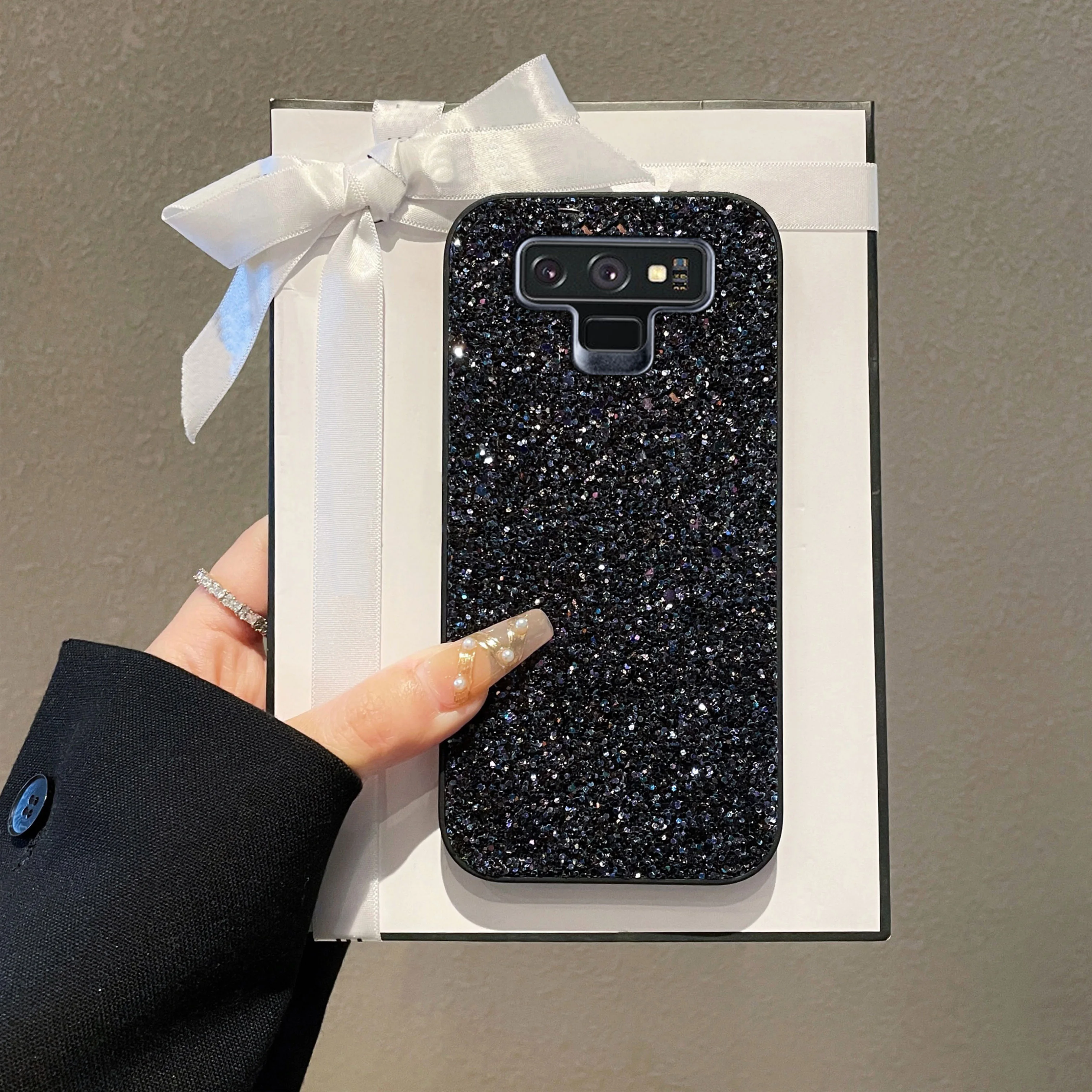 Luxuriöse künstliche Strass-Glitzer-Diamant-Leder-Handyhülle für Samsung Galaxy Note9, weiche Schutzhülle für die Rückseite.