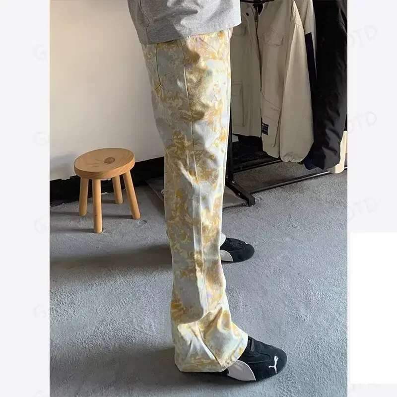 

Full-print Jacquard Jeans Men's Summer American High Street Pants Straight-flare Scimitar Pants Korean Popular Clothes Man Y2k