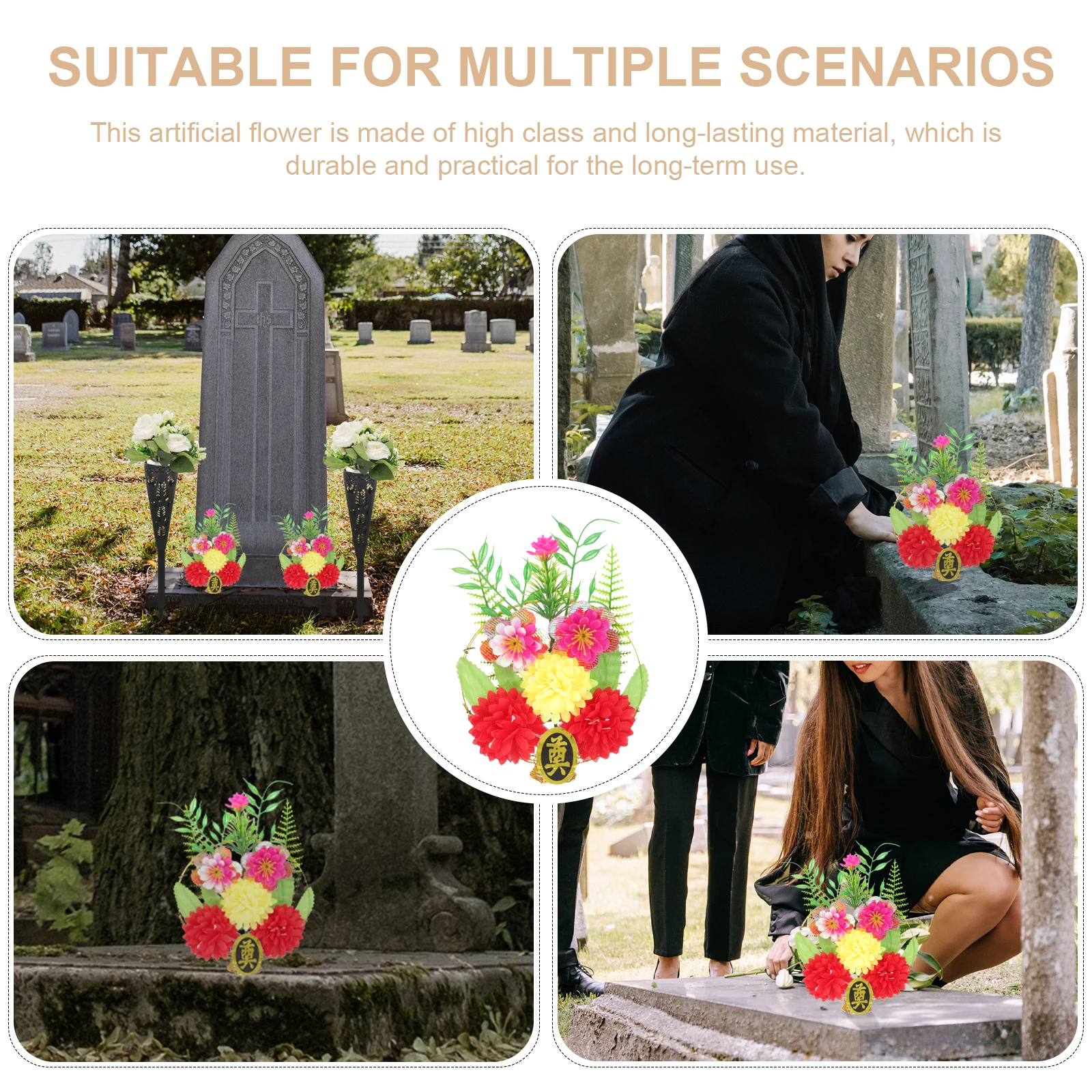 

2pcs Small Vase Flower Basket Cemetery Decorations Durable Plastic Artificial Grave Flowers Outdoor Memorial Holders Garden