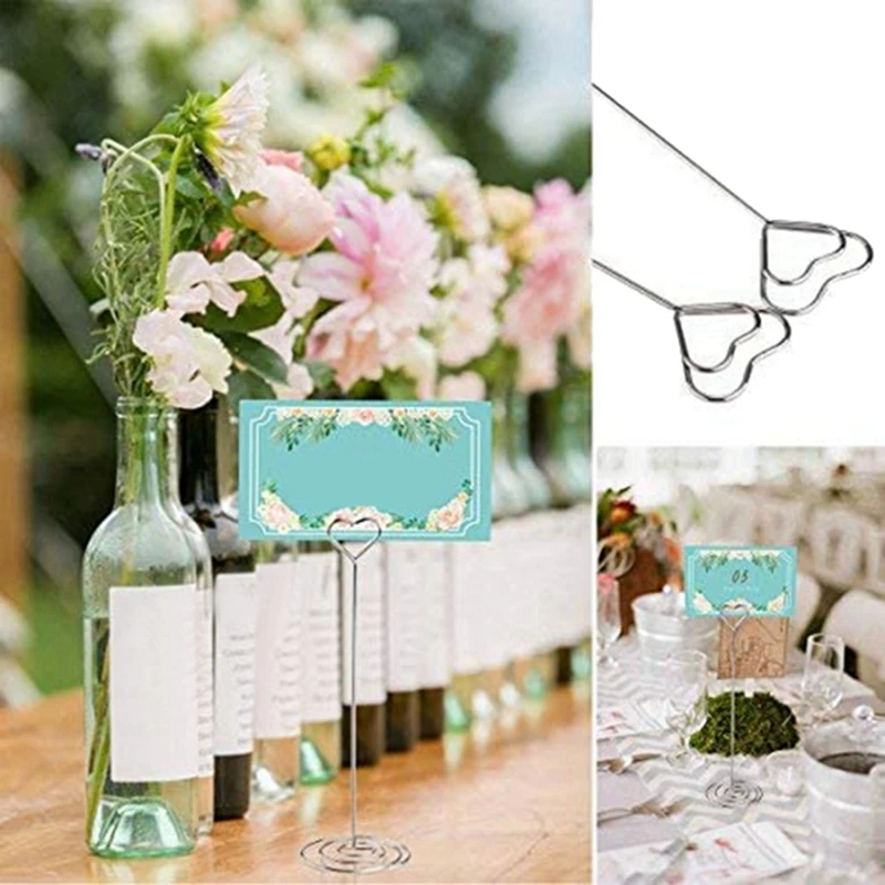 90 Pcs Card Holder Heart Shape Table Picture Stand Wire Tabletop Photo Holder Menu Clips For Wedding Party Number,Silver