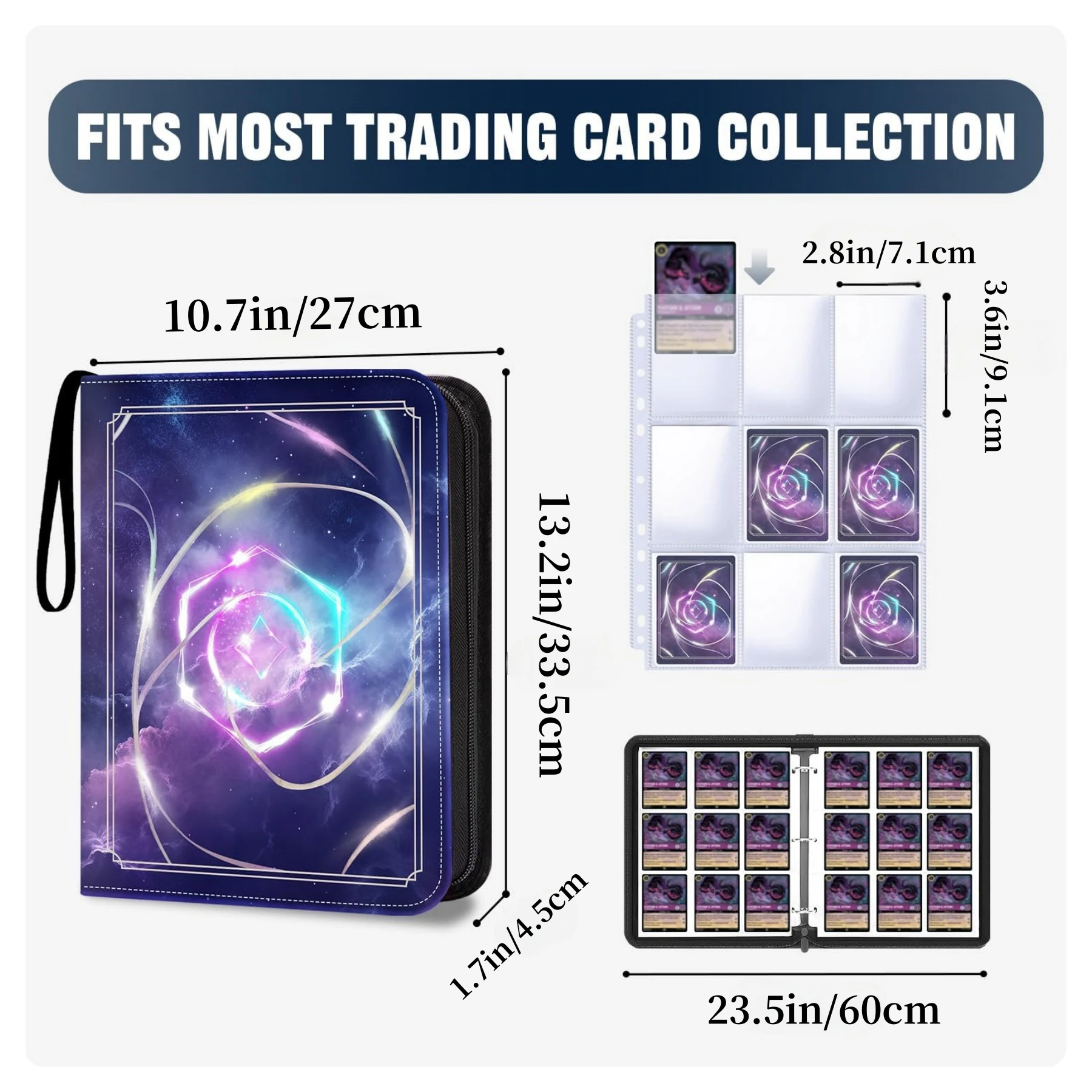 Premium 9 Pocket Trading Card Album Fits 900 Cards with 50 Removable Sleeves Compatible with TCG, MTG, Sports, Game Trading Card