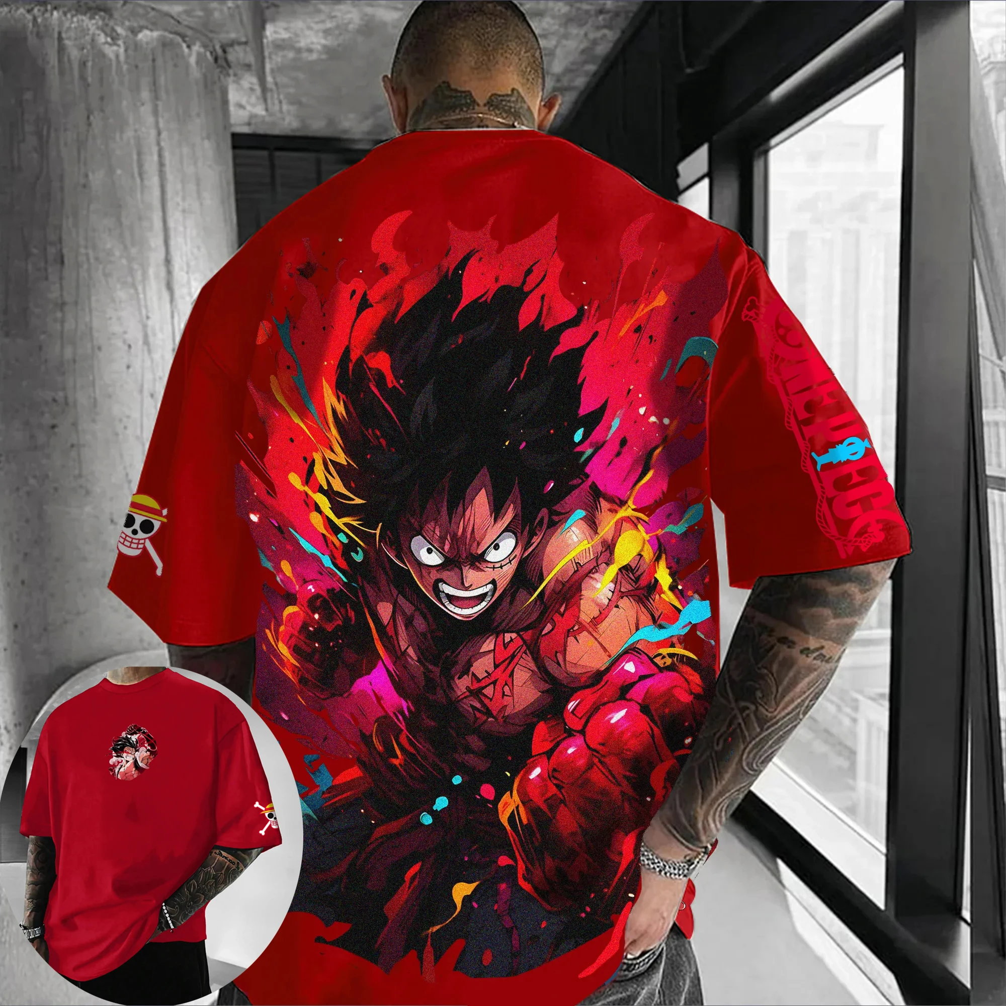 

Мужская повседневная хлопковая свободная футболка оверсайз с принтом аниме One Piece Луффи «Четыре скорости», летняя коллекция 2026, усиленная, износостойкая