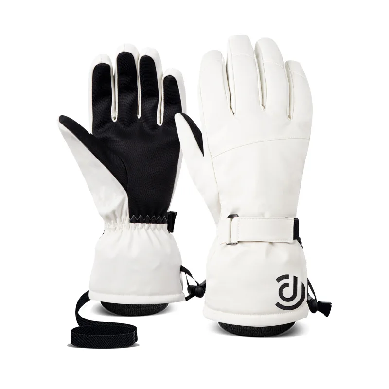 Ski Gloves Men And Women Winter White Warm Riding Ski Sports Touch Screen Five-finger Outdoor Cotton Gloves