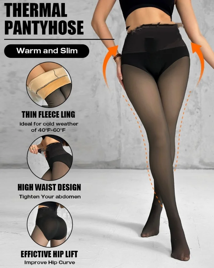 Winter Women's Tight Leggings Fleece Wool Lining High Waist Sexy Perspective Black Silk Tight Fitting Hip Lifting Warm Pantyhose