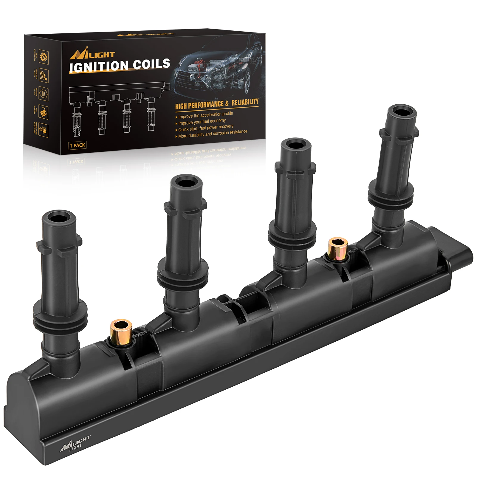 Nilight Ignition Coil Pack UF669 Fit for Chevy Cruze Sonic Trax Volt Cadillac ELR Buick Encore 2011-2015 2016-2018 1.4L D521C 55577898 55579072 25198623 Automotive Replacement Ignition Coils 1 Pack