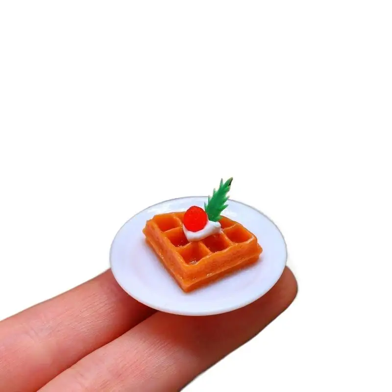 Adorable Mini Kitchen Waffle Milk Set (4 Pcs) - Handmade Doll House Accessories, Pretend Play Scene Props & Food Toys.