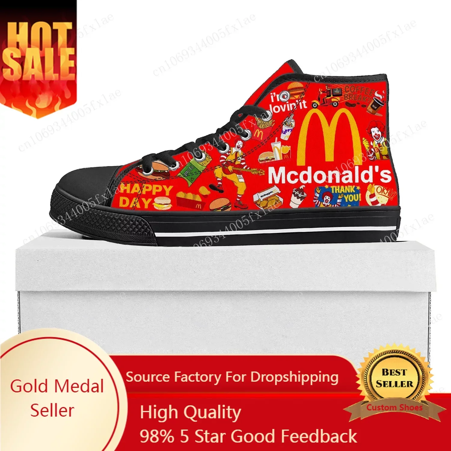 

Mc-Donalds Printing High Top High Quality Sneakers Mens Womens Teenager Canvas Sneaker Casual Custom Made Shoes Customize Shoe