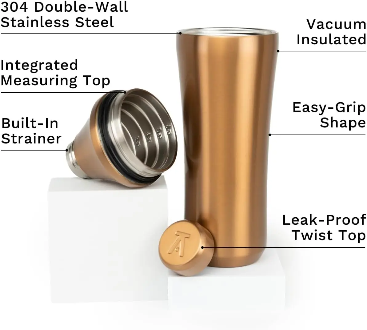 Hybrid Cocktail Shaker, Vacuum Insulated Stainless Steel, Copper, 28 oz