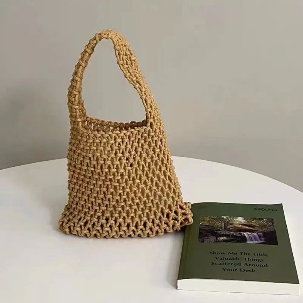 Personality Handmade Knitted Handbag Cotton Rope Hollowout Woven One-shoulder Pouch Large Capacity Colorful Underarm Bag Work