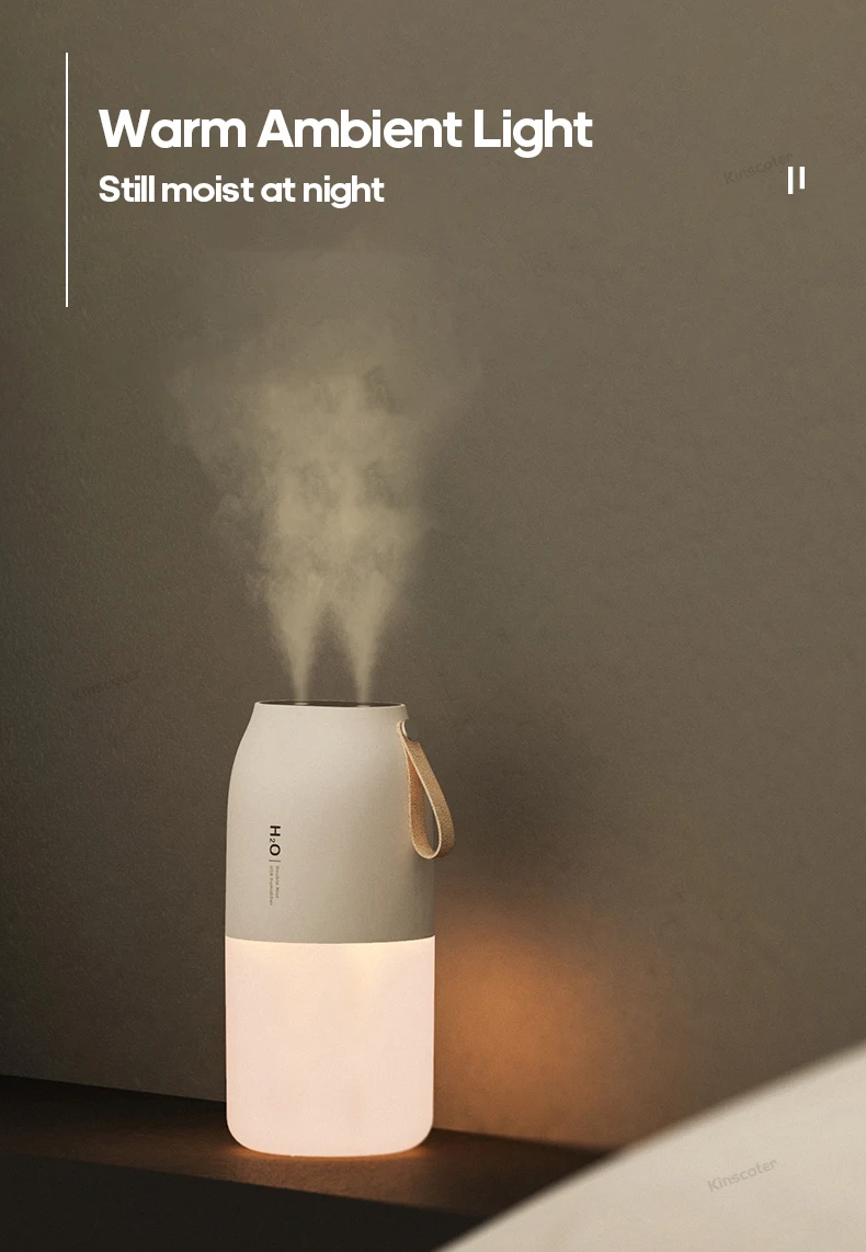 Cordless Rechargeable Air Humidifier 2000mAh Wireless Cool Mist Diffuser Car Home Ultrasonic Humidifier with Warm Nightlight