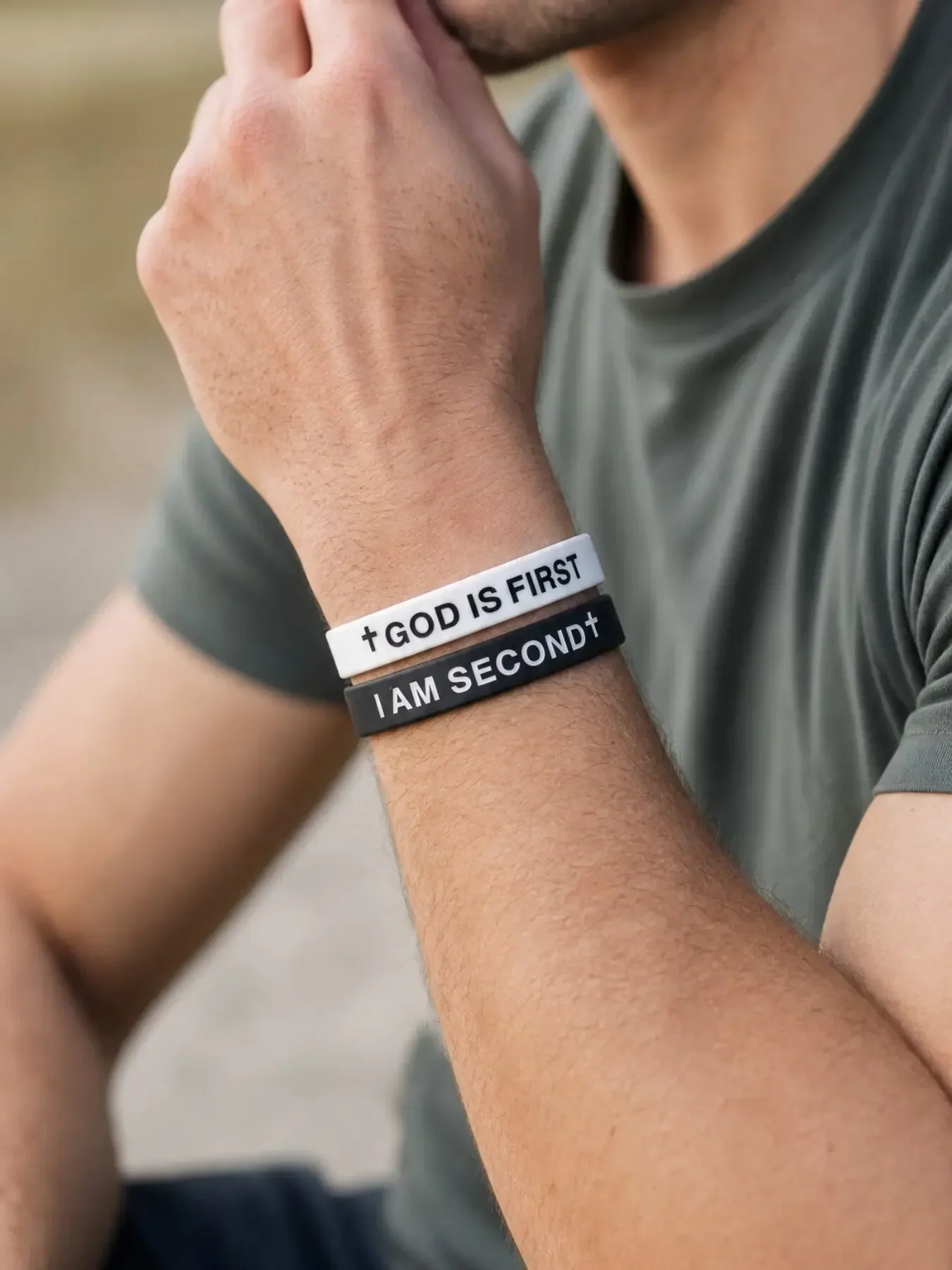 God is First Bracelet Set of 2 - I Am Second Motivational Message Religious Easter Gift Casual Fashion Bracelet, Unique Pattern, Unisex Design, Stackable Bracelets, Stacking Bracelet, Bracelet Bundle