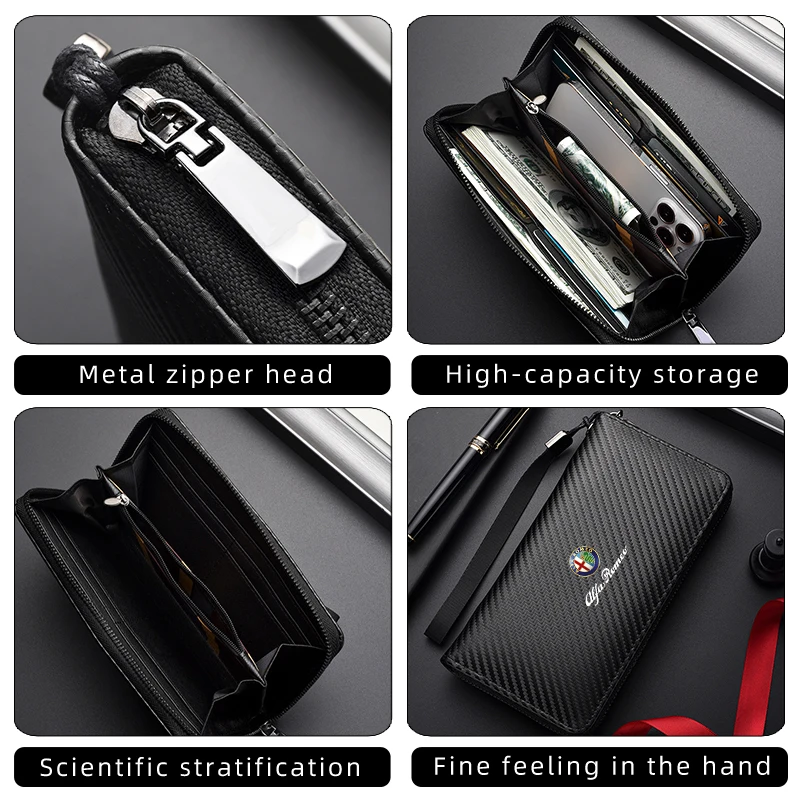 Men Business Long Wallet Carbon Fibre Coin Purse Key Holder Bank Card Bag For Alfa Romeo Giulietta GT Mito Brera Giulia Stelvio