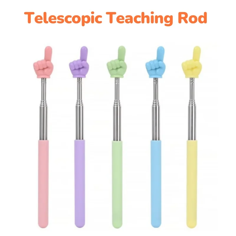 5 Pcs Stainless Steel Teaching Pointer Telescopic Rod Finger Design Teaching Stick Finger Reading Sticks School Office Supplies