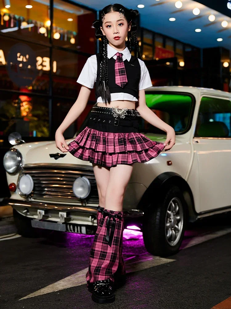 زي رقص الجاز للأطفال، بدلة رقص عصرية لفتاة الجاز، تنورة منقوشة #2