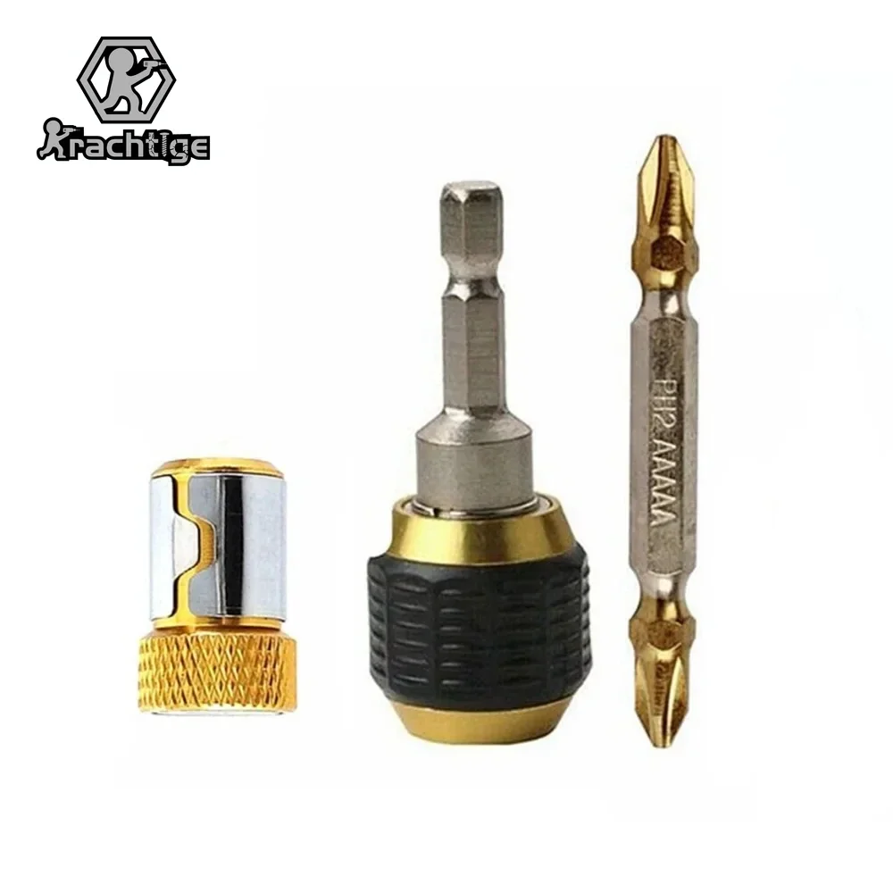 PH2 Cross Double Head Screwdriver Bit Yellow Magnetic Ring Multifunctional Drill Chuck 1/4 Hex Shank Quick Connector Power Tool