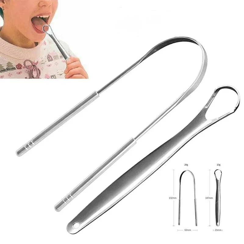 1/2PCS Tongue Scraper Stainless Steel Tongue Cleaner Oral Care Hygiene Scraper