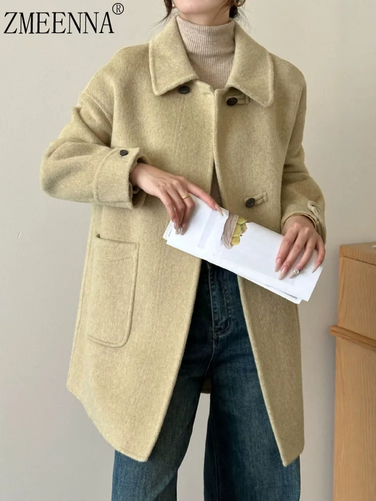 

ZMEENNA Womens Elegant Wool Blend Collared Coat Single Breasted Warm Winter Outerwear Stylish Casual Daily Wear ZM3479
