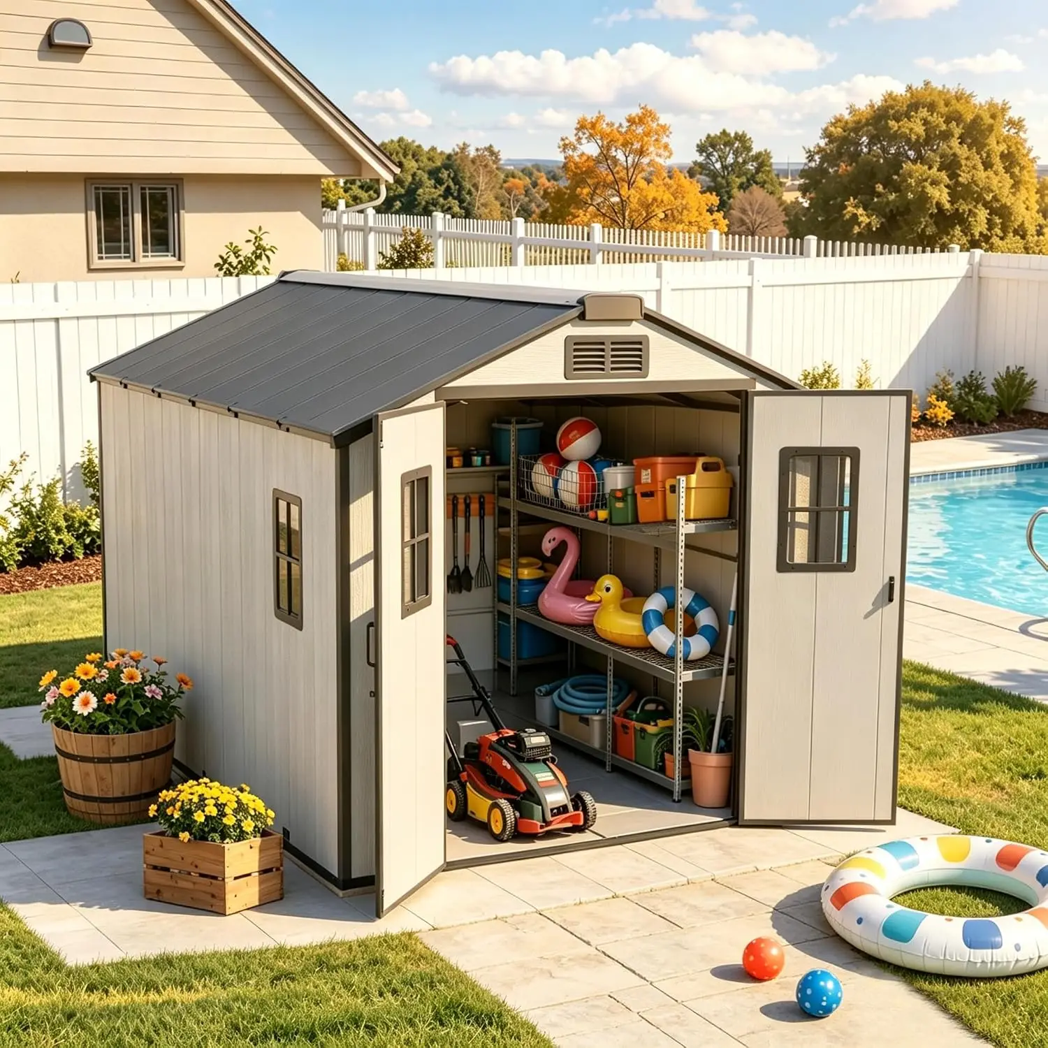 8X8 Resin Outdoor Storage Shed with Floor for Garden Backyard, Customized