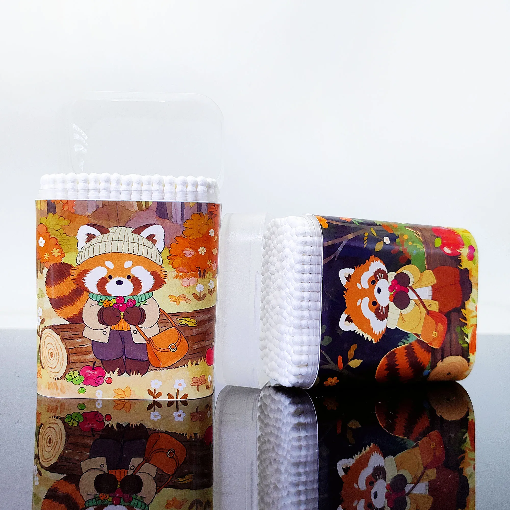 400 قطعة ليتل الراكون الخريف موضوع مزدوج الرأس غرامة عصا القطن عصا المسمار جولة متعددة الوظائف القطن مستنقع عصا.