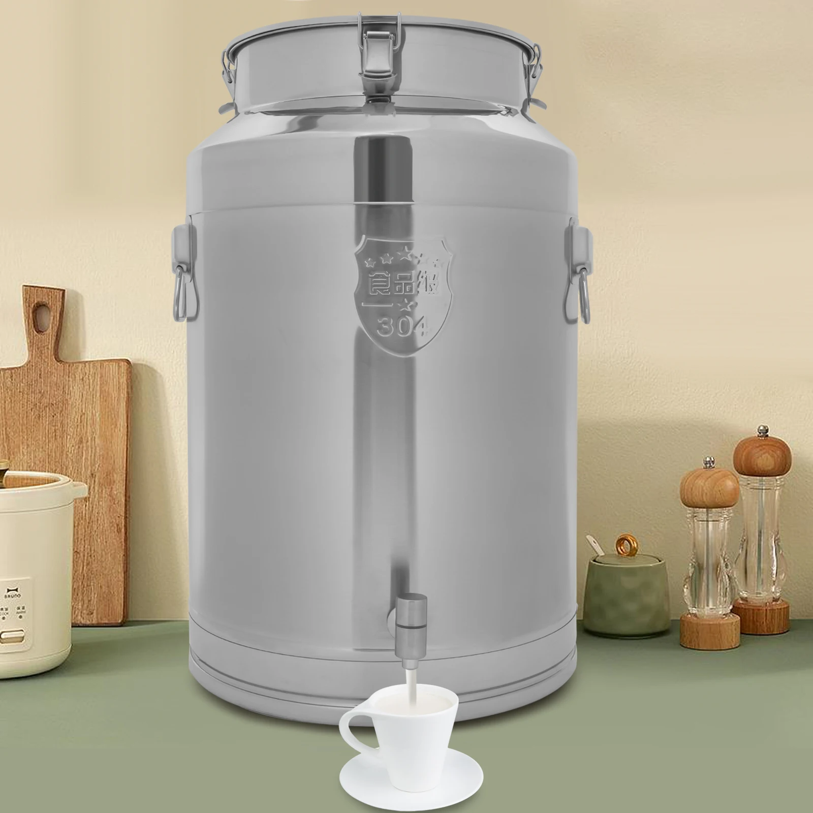 304 Stainless Steel 76L Milk Barrel Sealed Barrel with Faucet Thickened Insulation Barrel Large Capacity Bucket