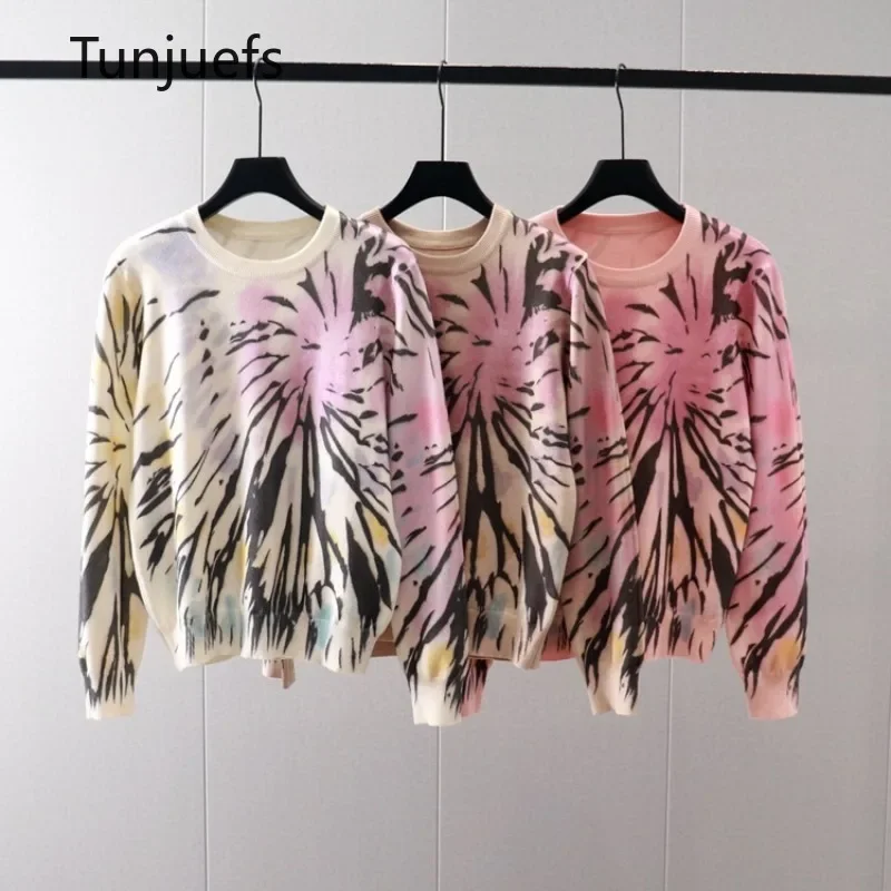 

Y2k Fireworks Leopard Print Sweater Women Luxury Brand Jumper Long Sleeve Pullover Knit Fashion Tops Korea Women Clothing Winter