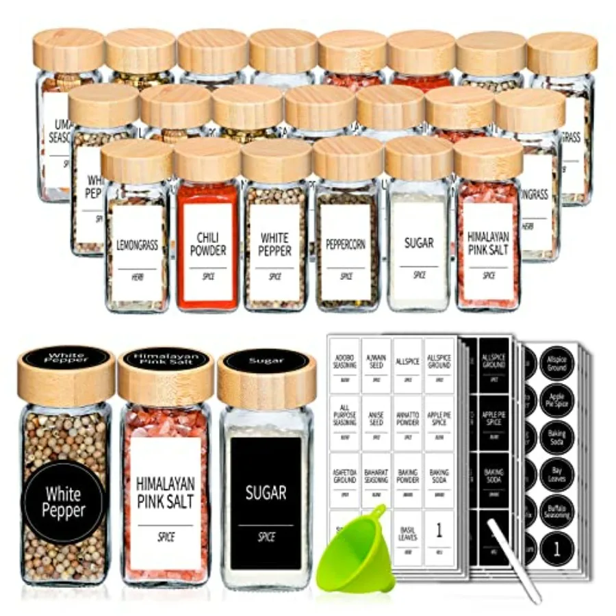 

36 Spice Jars with Labels Spice Jars with Bamboo Lids 4 Oz Glass Spice Containers with Shaker Lids 547 Spice Labels of 3 Differ