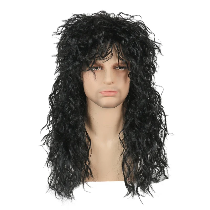 Man Wig Long Curly Fluffy Style for Halloween Party Costume Cosplay Hair  for Male Anime Sythetic