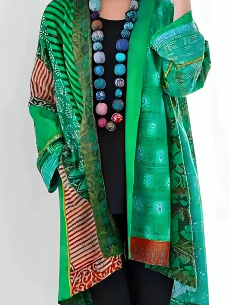 New Vintage Loose Ethnic Style Print Cardigan Coats Autumn Winter Casual Retro Women's Long Sleeve Windbreaker Jacket Streetwear